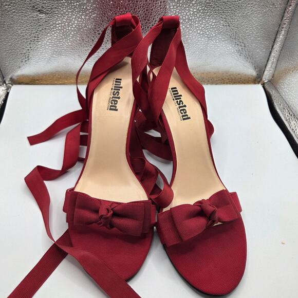 Kenneth Cole Unlisted Women's Red Bow Tie-Up Chunky Heels Sandals - W Size 9 - Picture 4 of 7